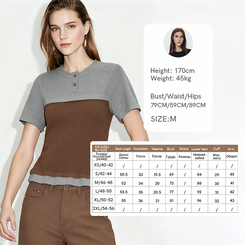 Amii Women's Knit Top 2026 Summer New Color Block Round Neck Short Sleeve Sweater Slim Office Casual Pullover For Women 12642156