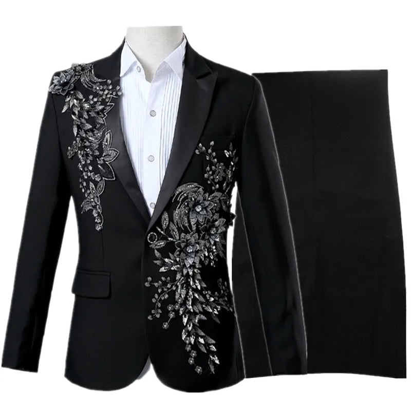 Men's White Standing Lapel Suit Two-Piece, Chinese Style Long Sleeve Jacket with Trousers, Blue Red Black Optional, Asian Size