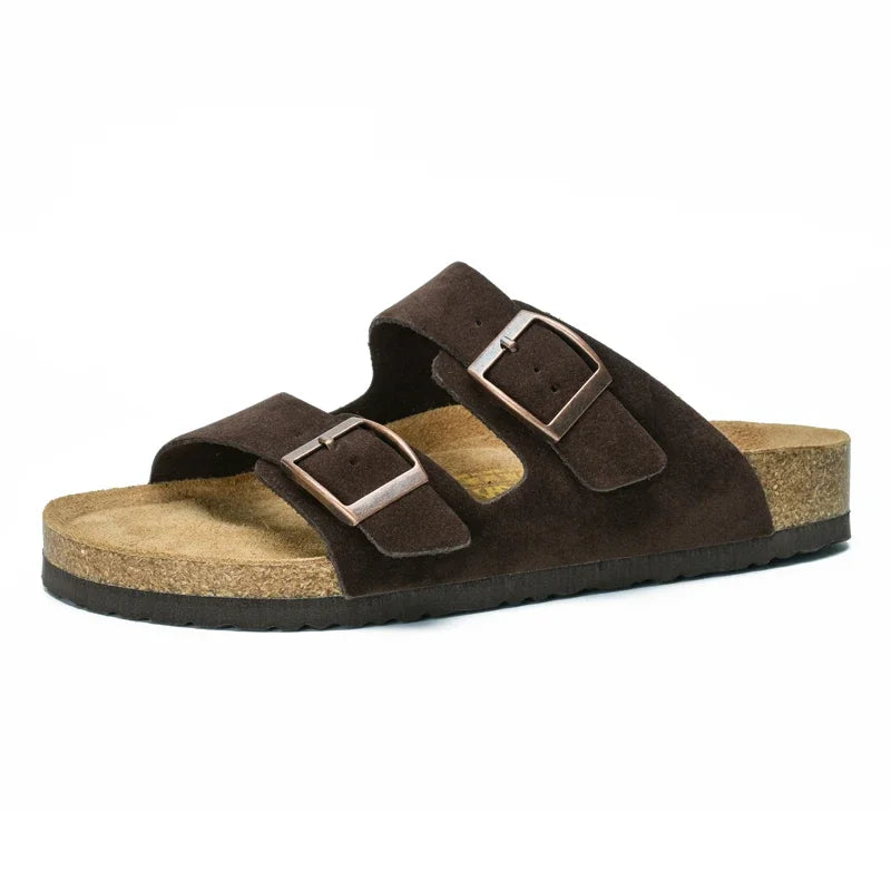 Plus Size 49 50 51 Men Women Cork Footbed Slide Sandals Double Adjustable Two Straps Buckle Flat Casual Summer Slip on Sandals
