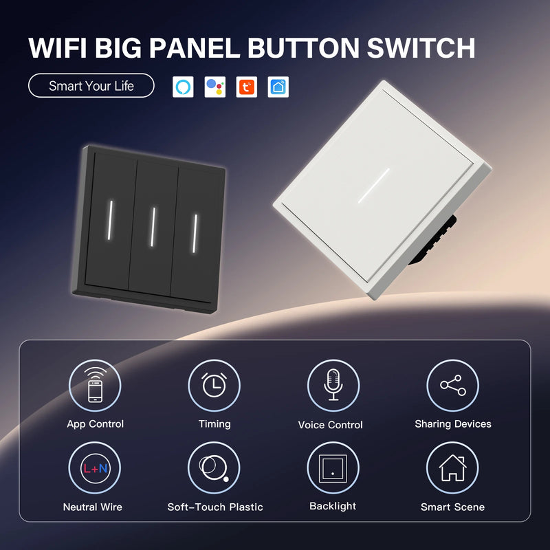 BSEED WIFI Button Switch 1/2/3/4Gang 2Way Smart Click Switch Smart EU Socket Plastic Frame Tuya Smart Life Alexa Voice Control