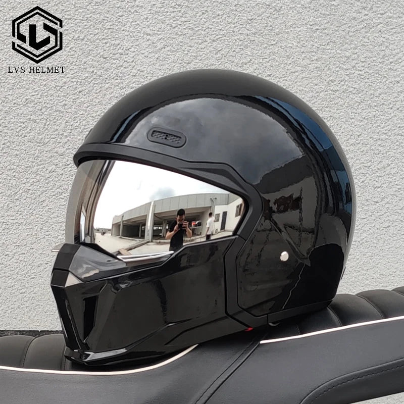 DOT approves adult retro motorcycle helmet modular detachable combination full helmet detachable semi covered pilot helmet