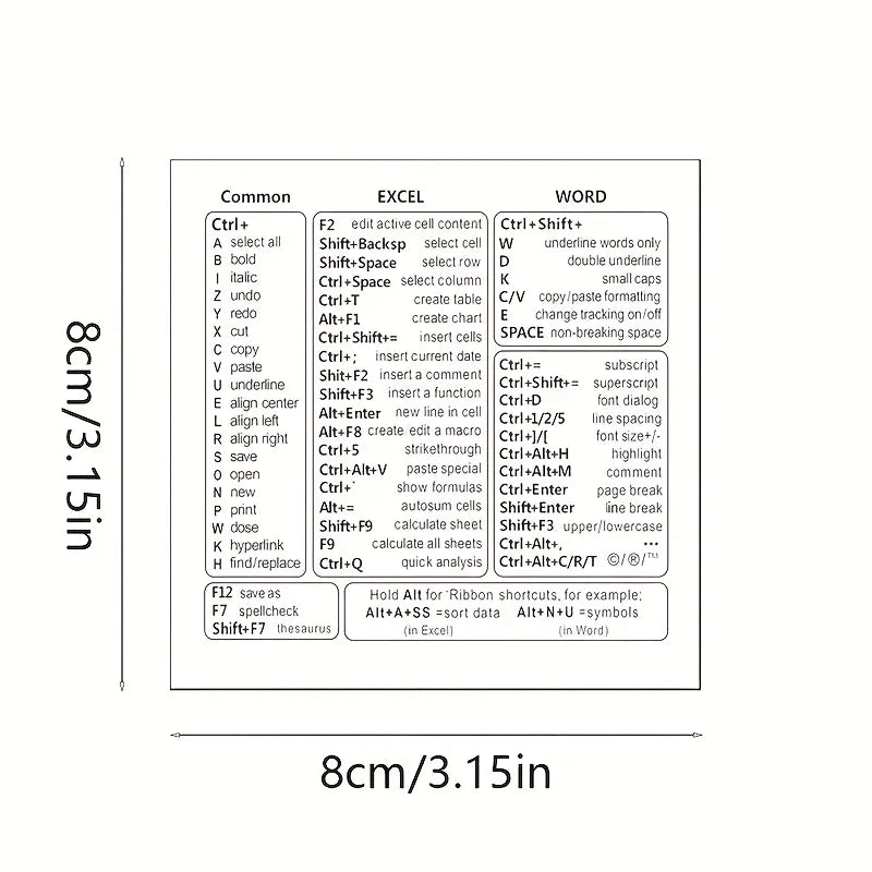 1set Clear PVC Keyboard Shortcut Covers, Quick Reference Sheet for Excel, Word, Windows, Office Software Shortcut Guide
