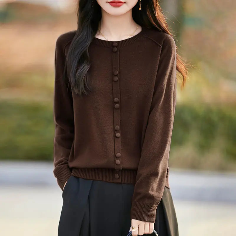 New Fashion Jersey For Women Jumper Spring Autumn Woolen Blouse Round Neck Knitwear Tops Female Pullovers Sweater With Buttons