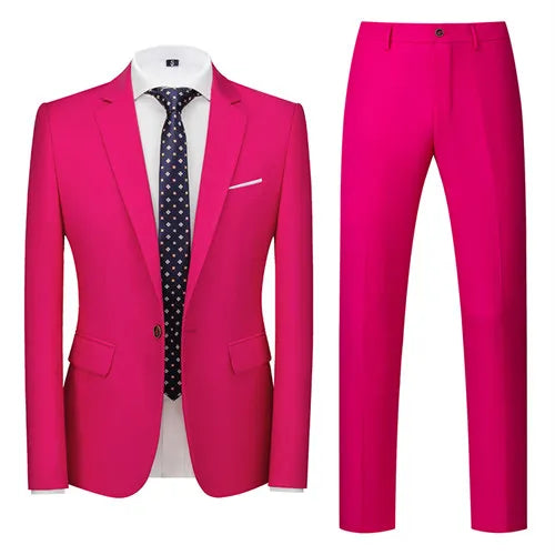 Men's Dark Green Suit Two-Piece, Asian Sizes Slim Dress Jacket and Pants,Wedding / Party Blazer Coat+Trousers Red Blue Black