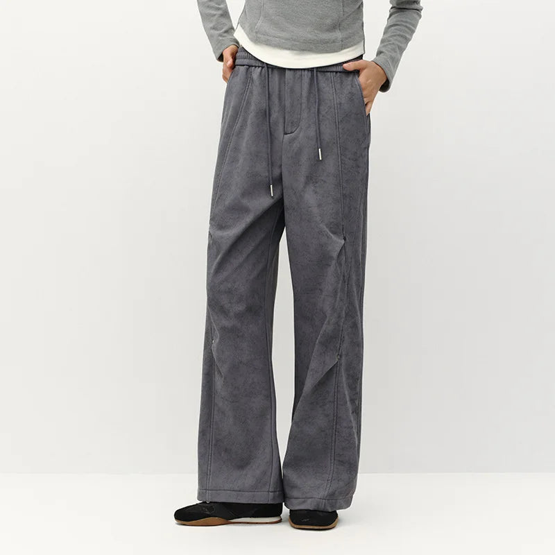 Semir Women Pants Fleece Lined Panelled Design Loose Fit Wide Leg Street Style 2026 Winter Everyday Style Full Length