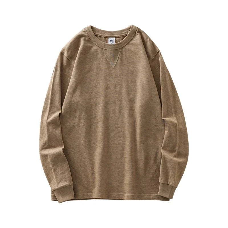 DUKEEN 320Gsm Pure Cotton Men Long-Sleeve T Shirts Spring and Autumn Heavyweight Casual Oversize Tops Solid Color Men's Clothing