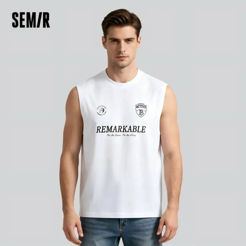 Semir Mens Vest 2026 American Sports Sleeveless Knitted Pure Cotton Simple Printed Commute