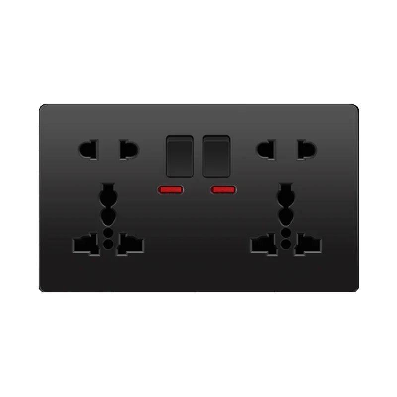 White Universal Double 5-pin Wall Power Outlet, Electrical Switch with Socket, 220V 10-pin Plug Socket with LED Indicator Light