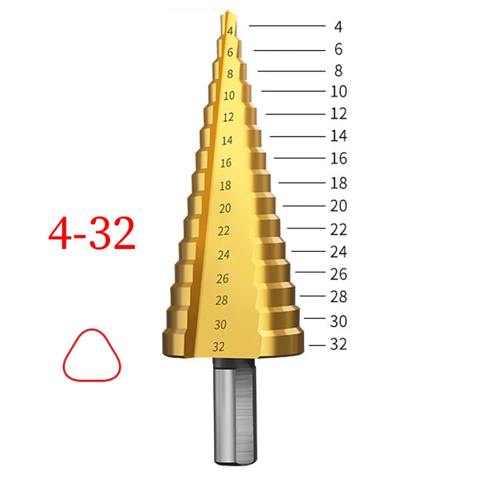 4-12 4-20 4-32 MM HSS Titanium Coated Step Drill Bit High Speed Steel Metal Wood Hole Cutter Cone Drilling Tool 4-32 Round handle
