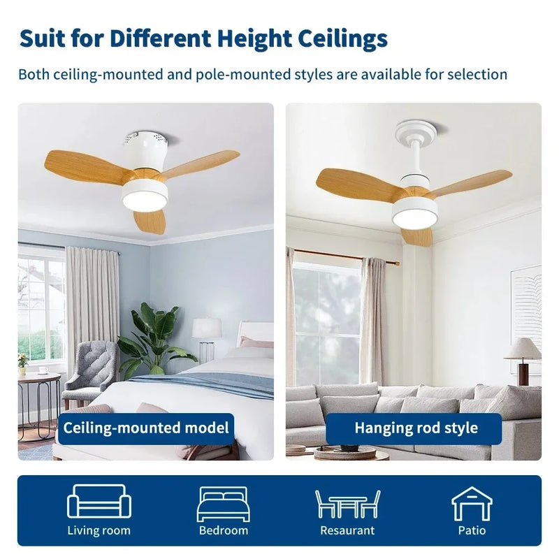 24-32 Inch Ceiling Fan Intelligent Remote Control 3speed with 3Color Lights Fan Nordic Style for Bedroom Dining Room Living Room