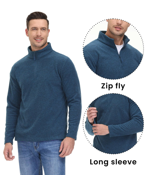 TACVASEN Men's Quarter Zip Up Fleece Pullover Warm Windproof Sweaters High Stand Collar Polyester Sweatshirts Fit Hike And Golf