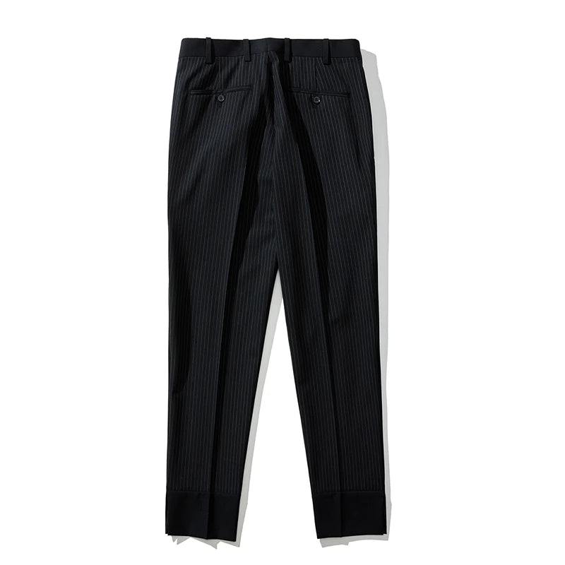 Black Suit Pants with Fine Stripes, Workwear-inspired Men's Casual Trousers, Ankle-Length Pants. 2026-2027