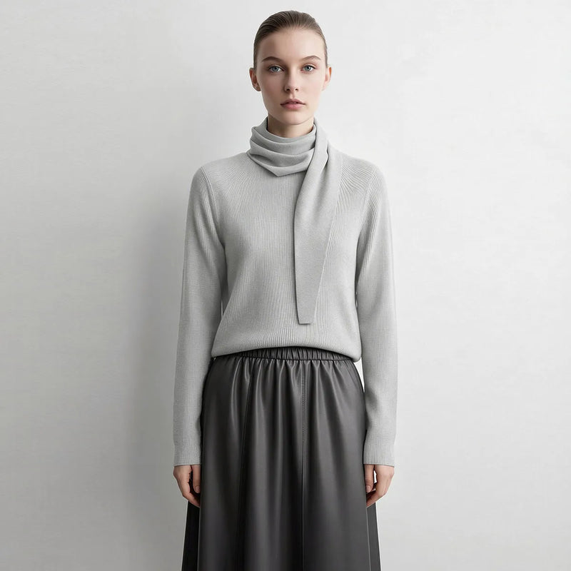Amii Pullover Scarf Collar Raglan Long Sleeve Sweaters 2026 Autumn Elegant Modern Office Casual Knitted Soft Women Tops 12623083