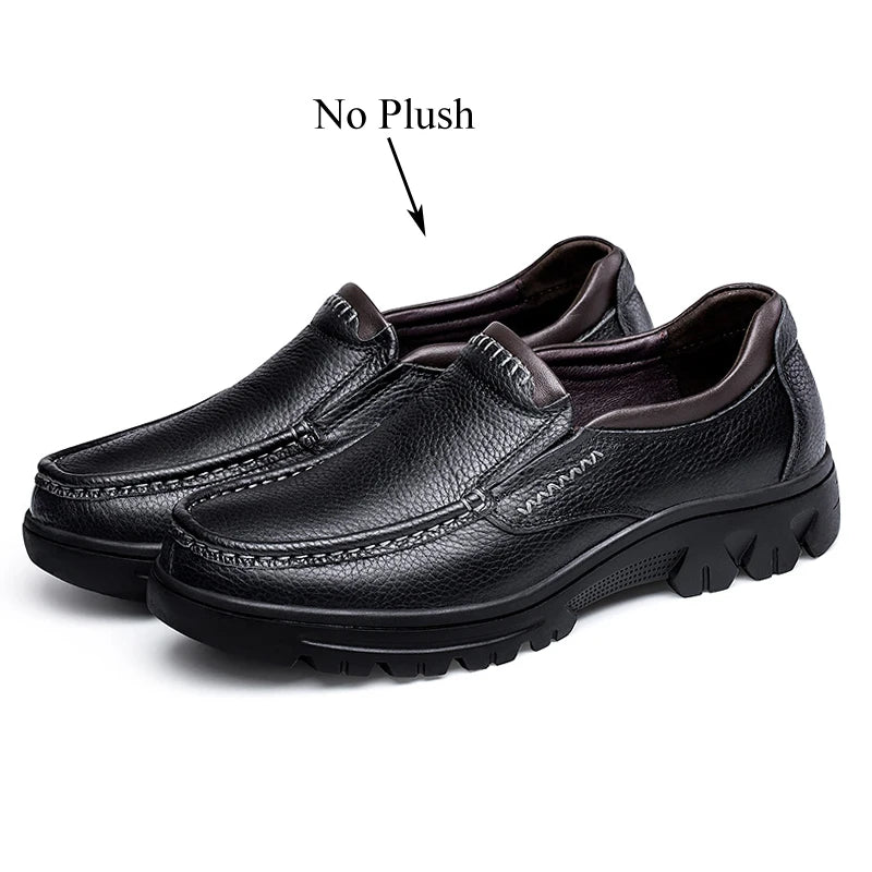 Autumn Winter Men Slip On Natural Genuine Leather Shoes Oxfords Black Brown Big Size 37-46 47 48 49 50 Dropshipping
