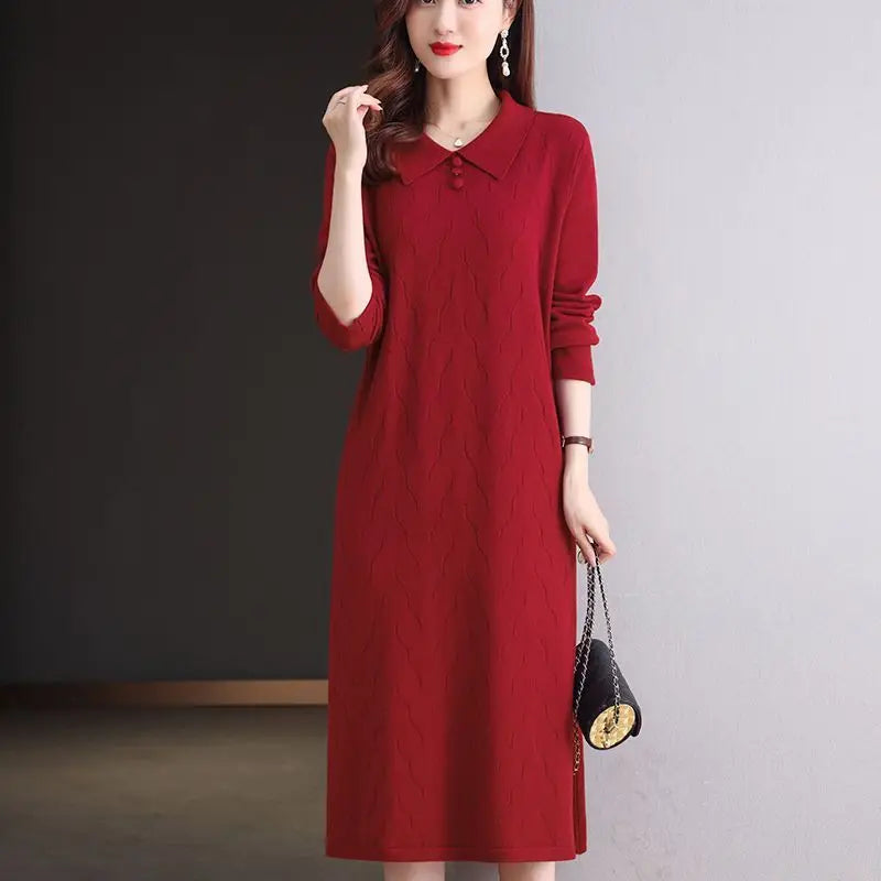 Elegant Knitwear Woolen Dress Lapel Long Sleeve Sweater Jersey Spring Autumn Pullover Jumper Female Clothing Women's Pulls Tops