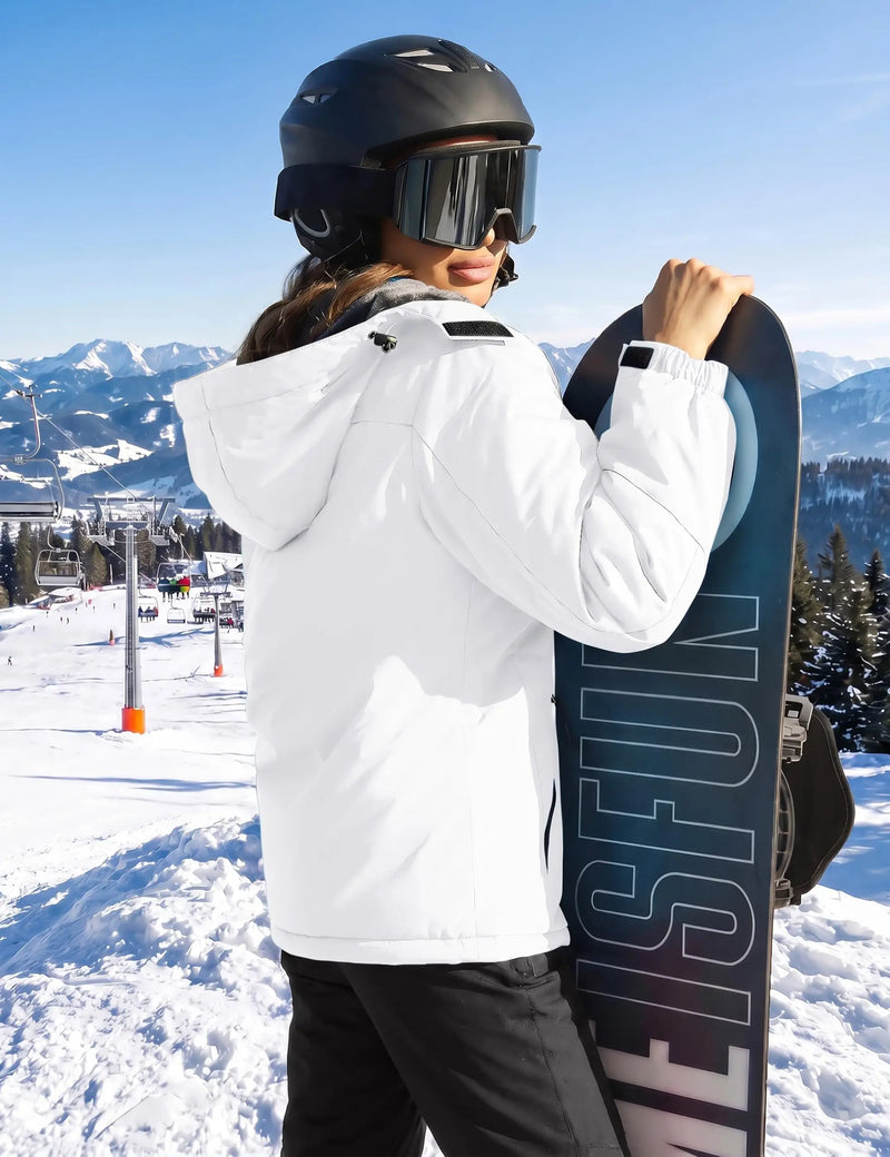 TACVASEN Women Winter Waterproof Ski Parka Jacket Thermal Fleece Windproof Casual Work Jacket Padded Snow Down Coat With Pockets