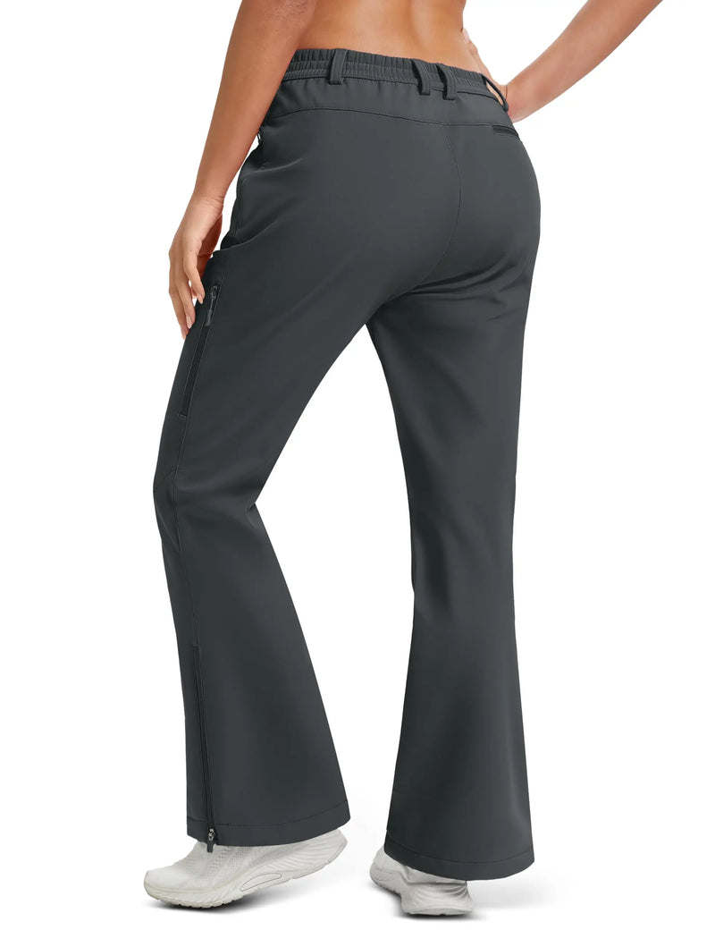 TACVASEN Women's Winter Fleece Lined Flare Pants Waterproof Fit Over Boots Thermal Ski Pants Outdoor Golf Moveable Pants