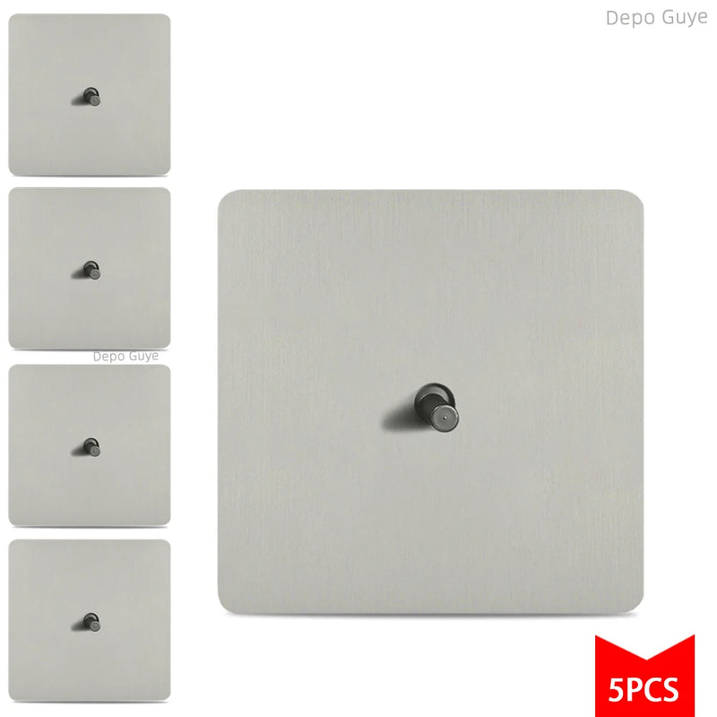 Toggle Retro Switch Panel 1/2/3/4 Gang 2Way Silver Gray Brushed Stainless Steel Antique Wall Metal Lever Light Switch 5/10 PCS