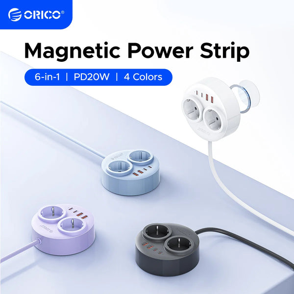 ORICO Magnetic EU Power Strip PD 20W Fast Charging Station 2AC Type C USB A Port 1.6M Electric Extension Cord for Home Office
