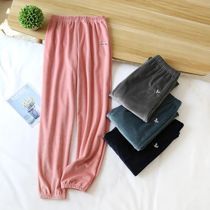 ខោក្តៅក្រាស់ Island Velvet Pajamas Women's Flannel Sleepwear Pant រដូវស្លឹកឈើជ្រុះ និងរដូវរងា Nightwear Pijama Sleeping Pants