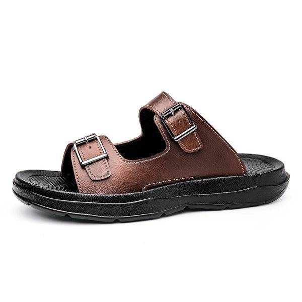 Summer Mens Thick Soles Bottom Platform Slippers Men Leather Slides Slippers Adjustable Brown Black Casual Sandals Comfortable