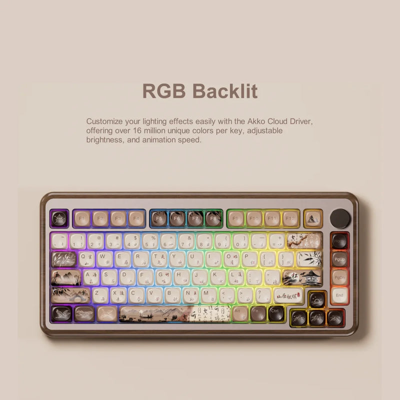 Akko MU02 75% Mountain Seclusion Wooden Mechanical Keyboard RGB Hot-swappable BT5.0/2.4G Wireless & Type-C Wired Gaming Keyboard