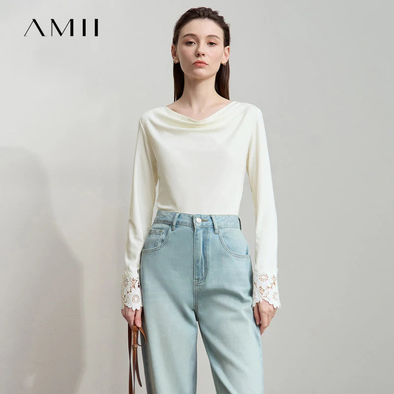 អាវយឺតដៃវែង AMII សម្រាប់នារី រដូវស្លឹកឈើជ្រុះ ឆ្នាំ២០២៥ សាមញ្ញ រឹង ក រំយោល កអាវ ចរ អាវធម្មតា 12543076