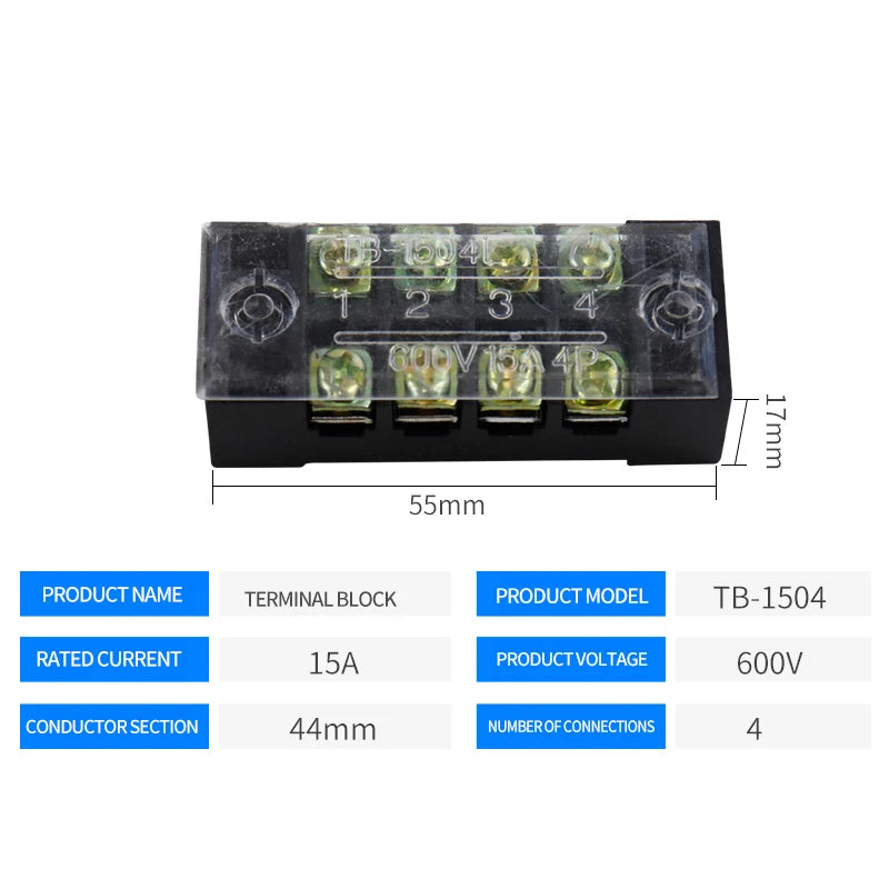 15A/25A/45A 3/4/6/8/10/12 Dual Row Barrier Screw Terminal Block Strip Wire Connector 600V Positions Optional