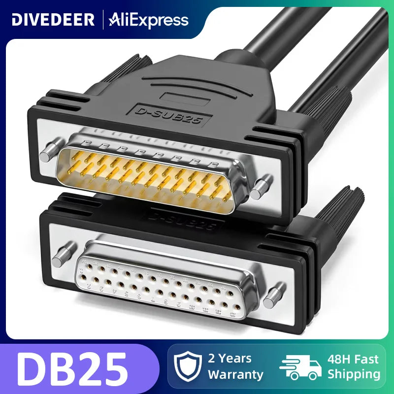 DIVEDEER Pure Copper DB25 Extension Cable Male to Male & Male to Female 25-Pin Parallel Cable Shielded Data Wire for PC, Printer