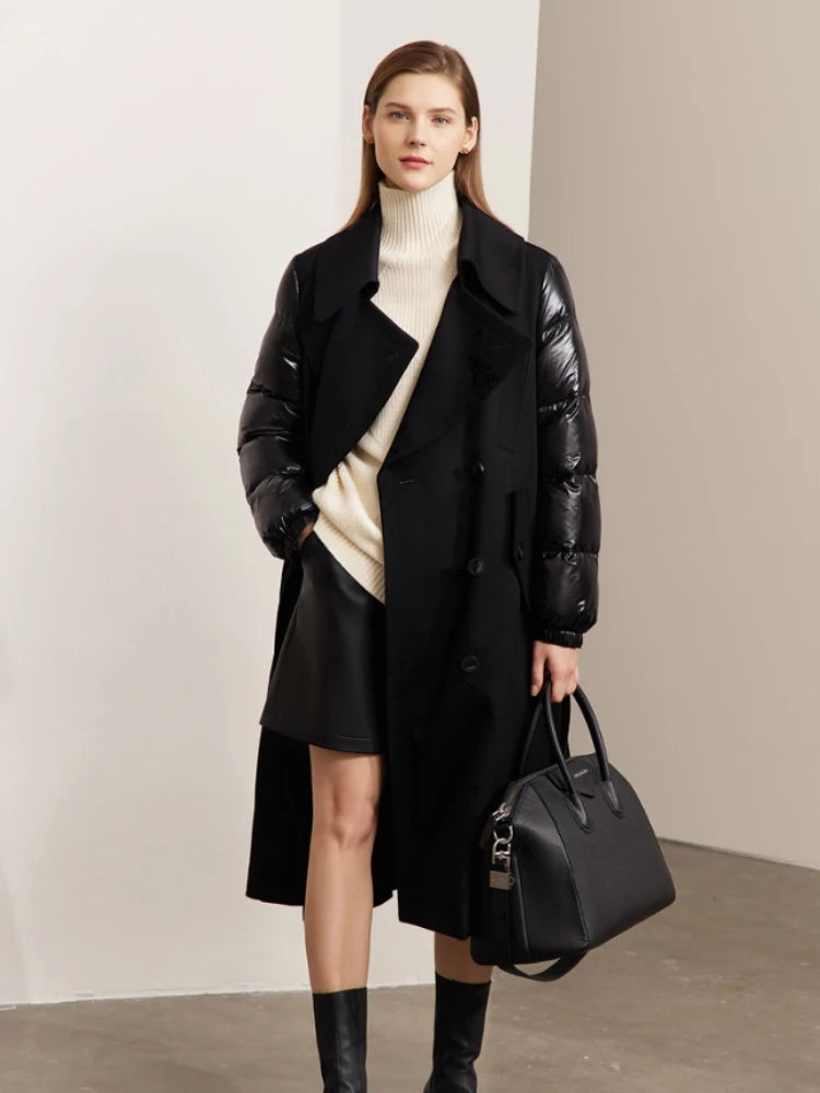 AMII Minimalism Down Jacket Women 2026 Winter New Warm Fashion Commuter Solid Versatile Double-breasted Splicing Coats 12270525