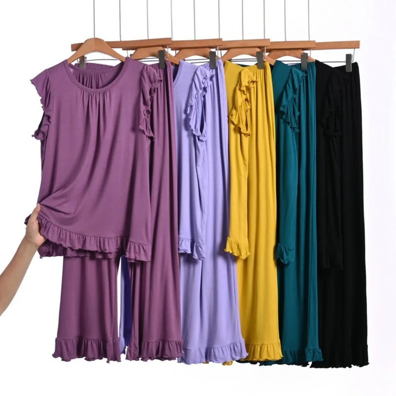 Modal Thin Sleepwear Woman 2 Piece Pajamas Set Summer Sleeveless Top Nightwear 2XL-8XL Large Loungewear Female Pyjamas Suits