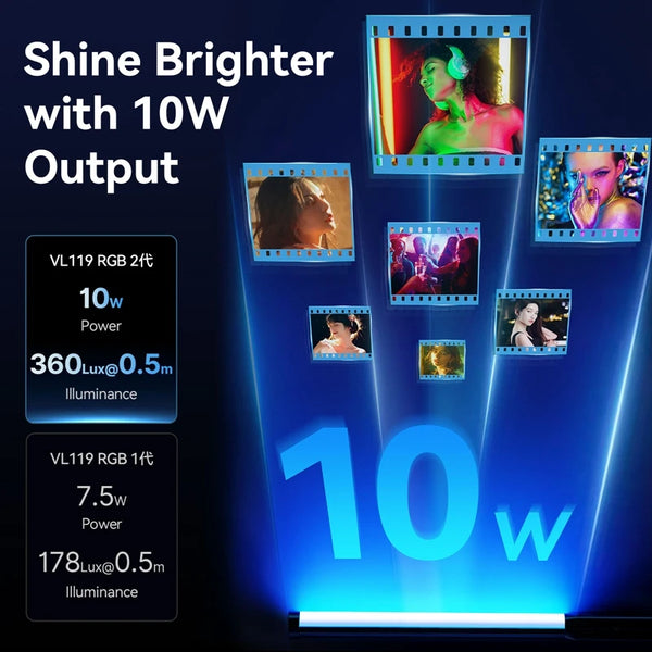 អំពូលភ្លើង Ulanzi VL119 10W RGB Light Wand Handheld Stick Light 2500K-9000K Bi-Color Photography Tube Light សម្រាប់ការផ្សាយផ្ទាល់វីដេអូ Vlog