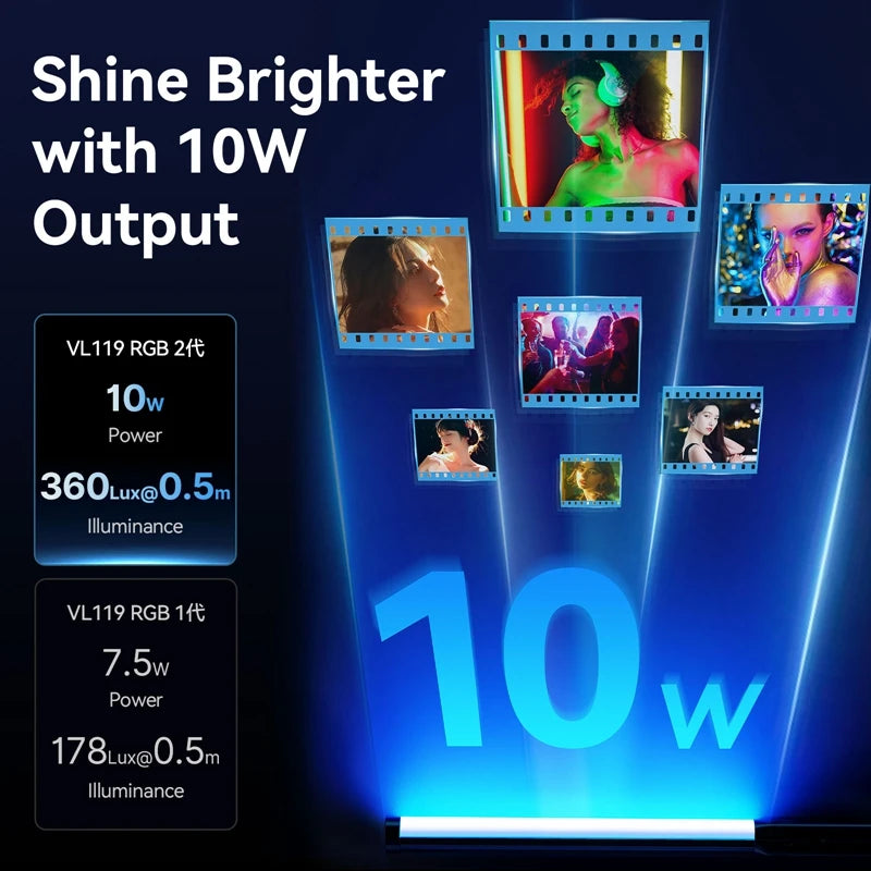 អំពូលភ្លើង Ulanzi VL119 10W RGB Light Wand Handheld Stick Light 2500K-9000K Bi-Color Photography Tube Light សម្រាប់ការផ្សាយផ្ទាល់វីដេអូ Vlog
