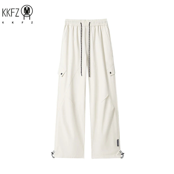 Male Streetwear Cargo Pants Elastic Waistband Drawstring Closure Adjustable Hem Cuffs For Outdoor Activities And Daily Dressing