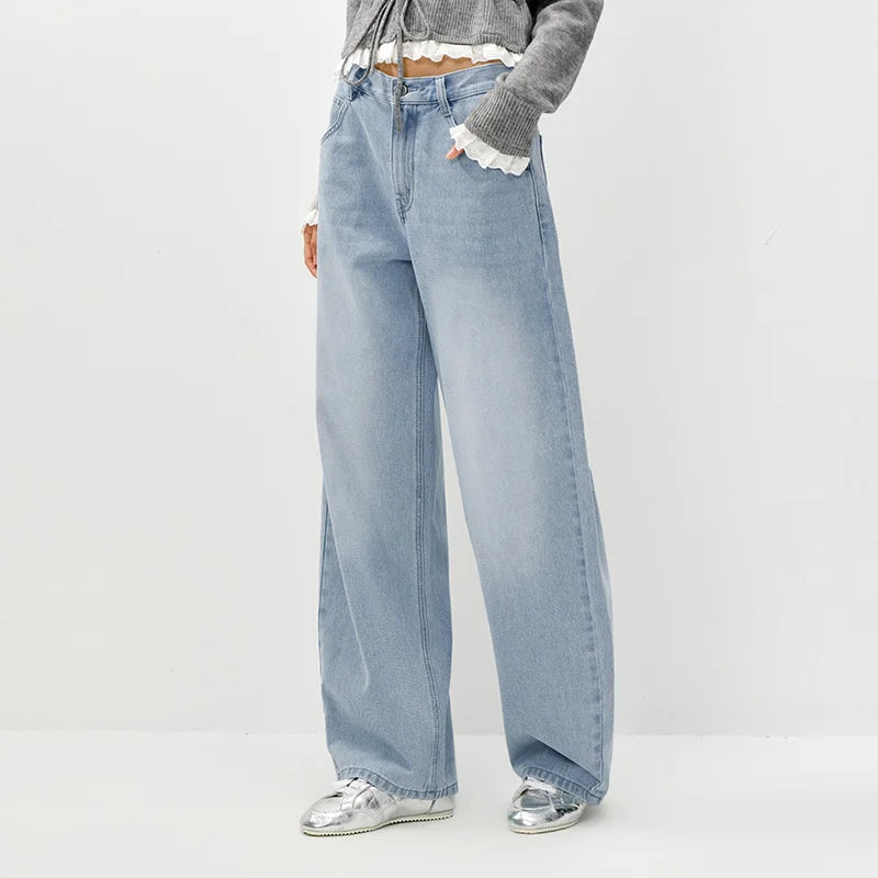 Semir Vintage Jeans Women 2026 Spring Distressed Loose Curved Blade Lyocell Blend Casual Retro Long Trousers