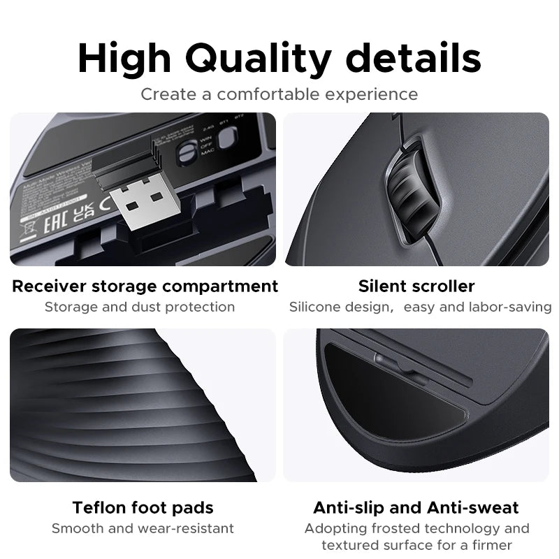 UGREEN Bluetooth 2.4G Vertical Wireless Mouse  Ergonomic 4000DPI 6 Mute Buttons for MacBook Tablet Laptops