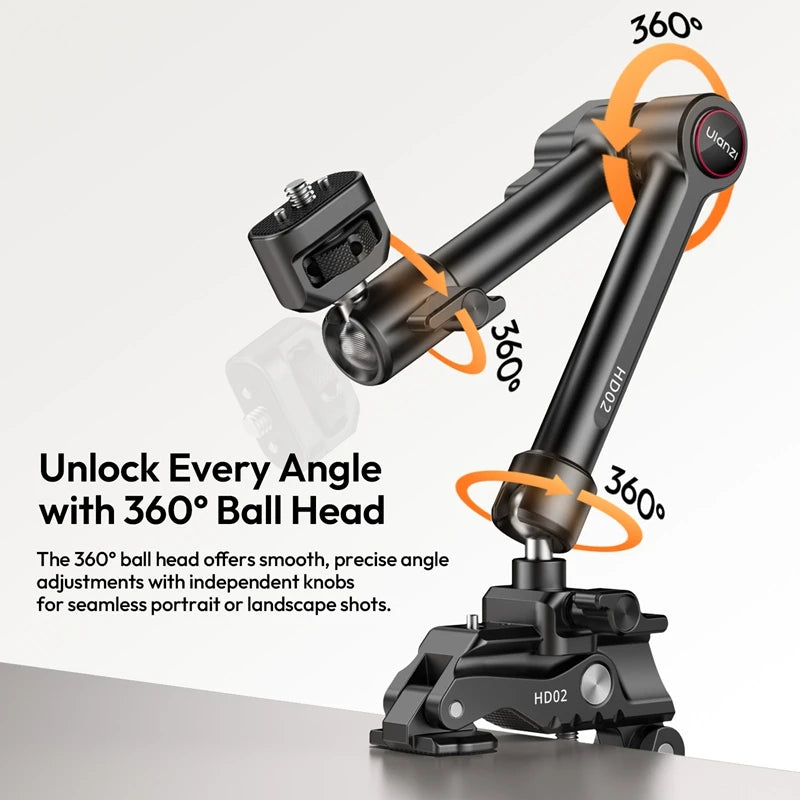 Ulanzi 10 inch Magic Arm Kit HD02 ជាមួយ Super Clamp 1/4" Screw Cold Shoe ក្បាលបាល់អាចលៃតម្រូវបាន 360° សម្រាប់ម៉ោនម៉ូនីទ័រ ម៉ោនកាមេរ៉ា