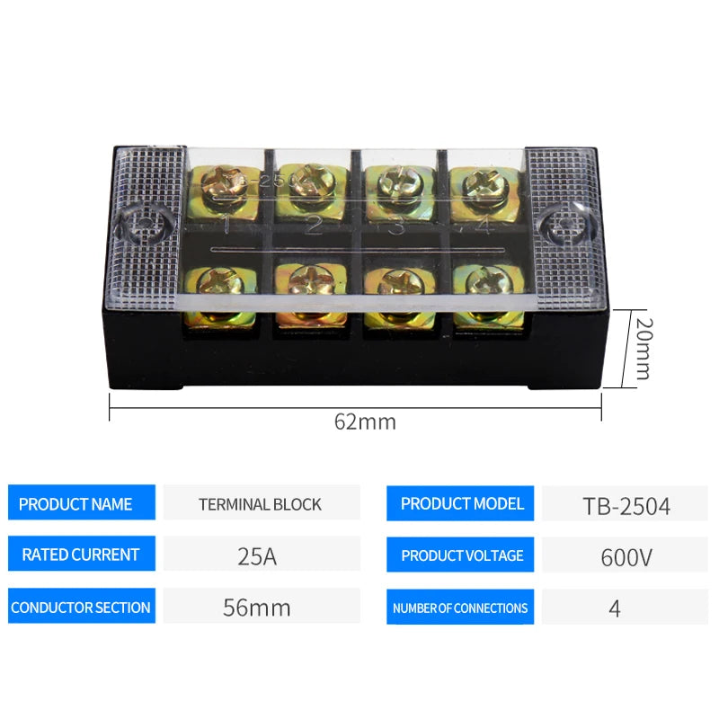 15A/25A/45A 3/4/6/8/10/12 Dual Row Barrier Screw Terminal Block Strip Wire Connector 600V Positions Optional