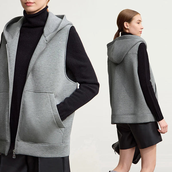 Amii Women's Coat 2026 Winter New Versatile Single Breasted Double-sided Woolen Coat Hooded Knitted Vest Two-piece Set 12524131