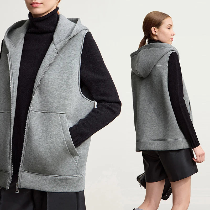 Amii Women's Coat 2026 Winter New Versatile Single Breasted Double-sided Woolen Coat Hooded Knitted Vest Two-piece Set 12524131