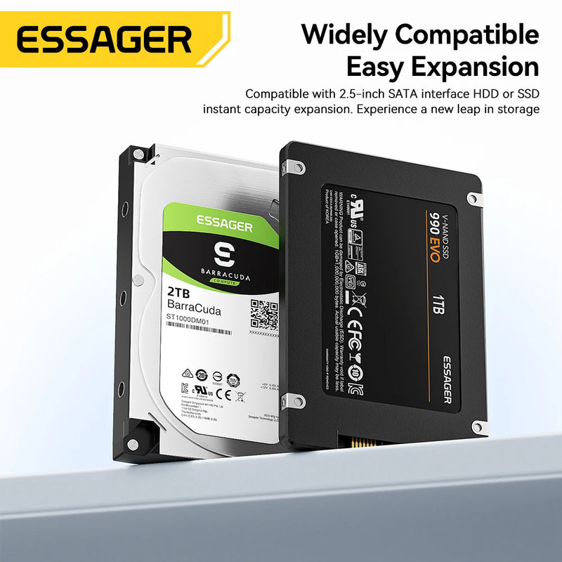 ឧបករណ៍បម្លែងថាសរឹង Essager 2 ក្នុង 1 SATA ទៅ USB 3.0/Type-C សម្រាប់ថាសរឹង HDD/SSD ទំហំ 2.5 អ៊ីញ ឧបករណ៍បម្លែងថាសរឹង USB SATA