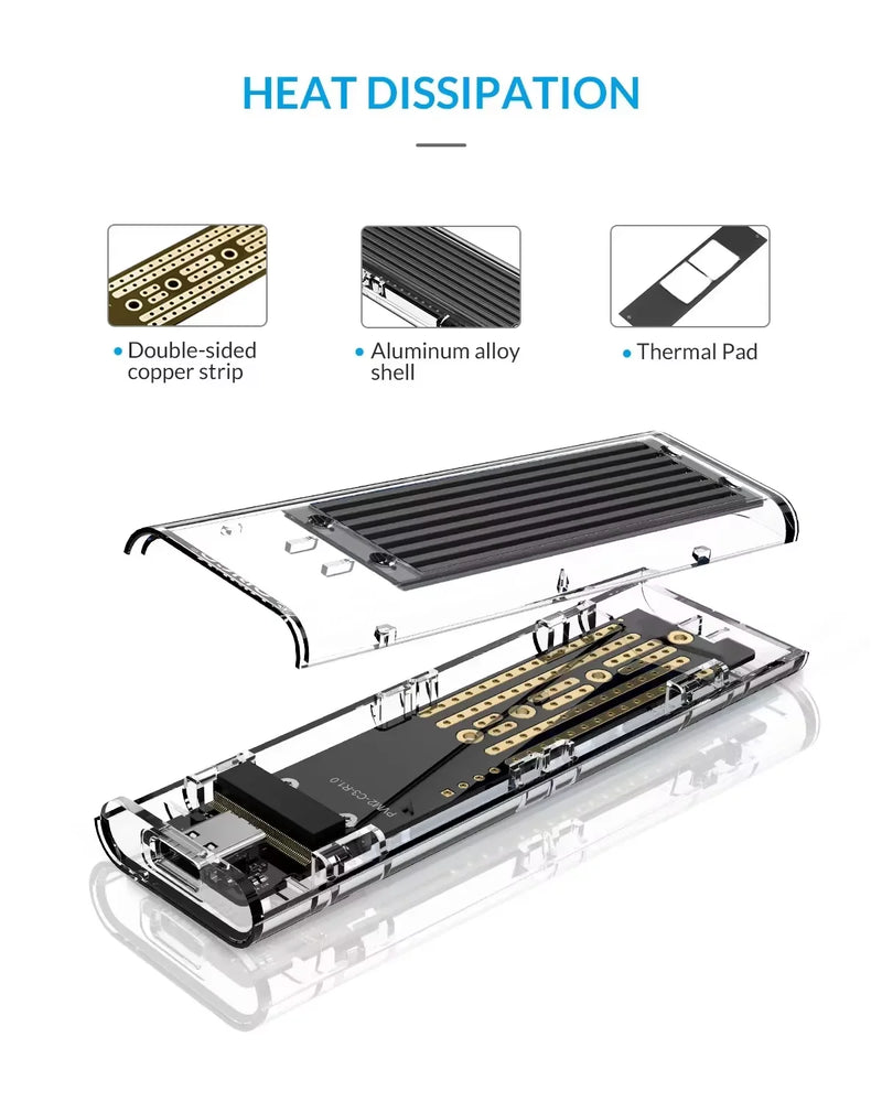 ORICO M2 SSD Case NVME SATA SSD Enclosure Tool Free 10Gbps M.2 to USB Type C Transparent External Adapter Support UASP Trim