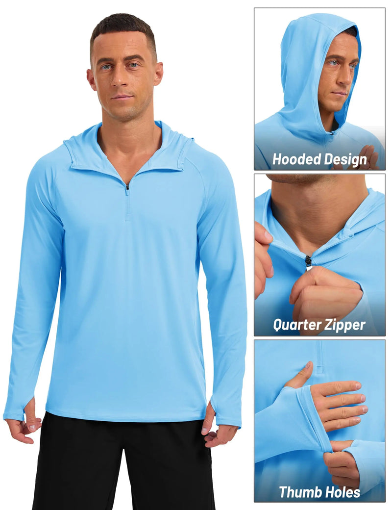 TACVASEN Mens 1/4 Zip UPF 50+ Shirts Sun Protection Running Surfing Athletic Shirt Lightweight Rash Guard Long Sleeve Hoodie