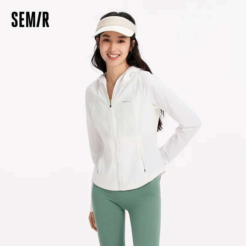 Semir Women Jacket UV Protection Cool Feeling Breathable Moisture Wicking High Elastic Slim Raglan Sleeve Hiking Outdoor Top 202