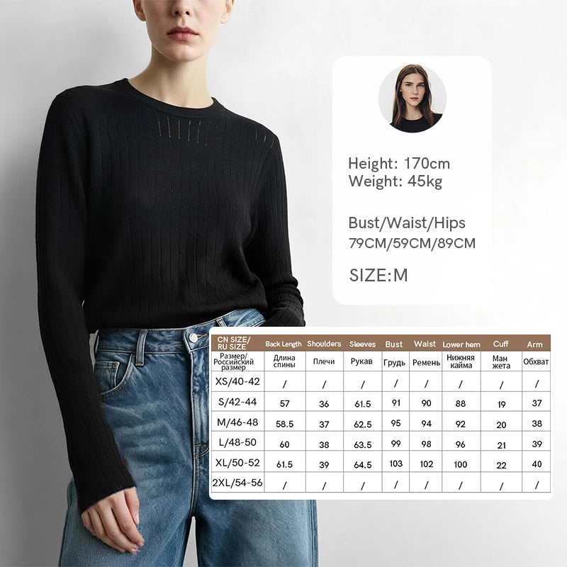 Amii Women's Sweater Crew Neck Hollow Out Knit Tops Minimalist Versatile Slimming Casual Sweaters for Women 2026 Autumn 12643110