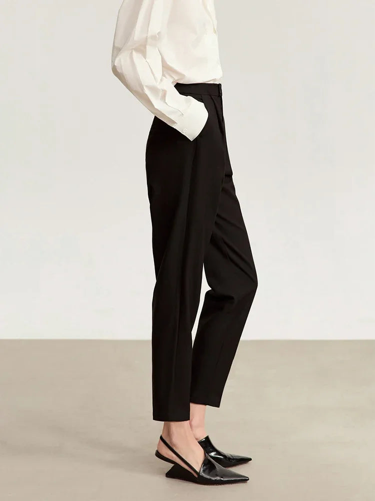 AMII 2026 Autumn New Women Anklie-length Pants Commuter Basics Embroidery Tapered Pants Casual Straight Trousers Female 12343053