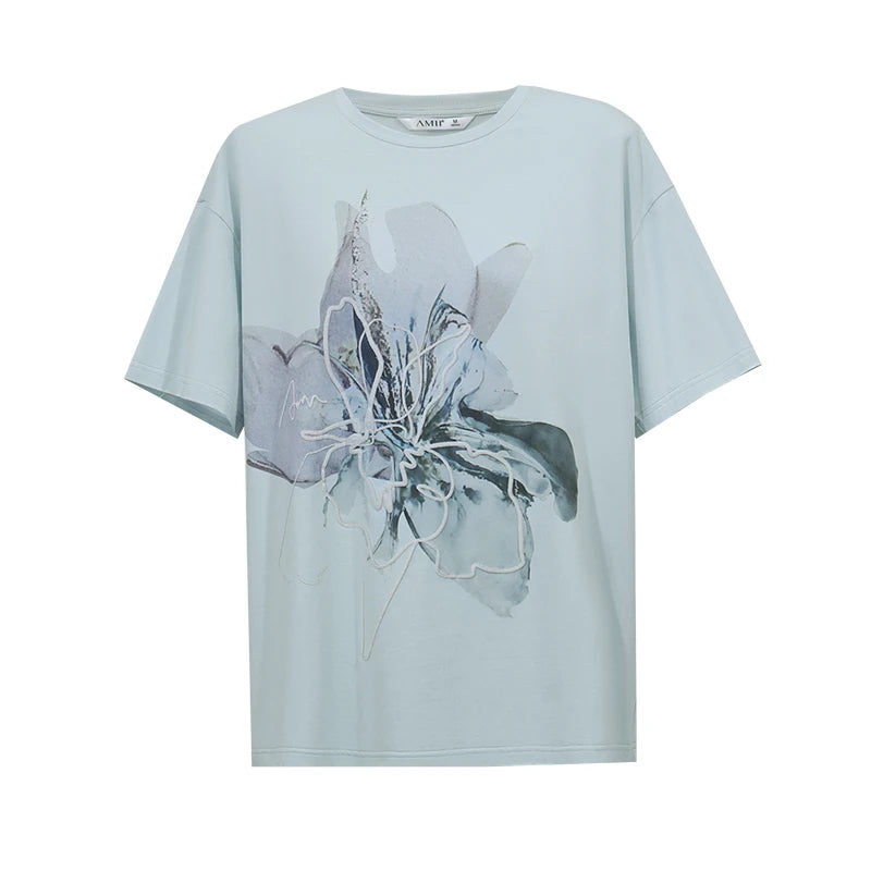 Amii Women's T-shirt Crew Neck Drop Shoulder Short Sleeve Tee 2026 Summer New Soft Cotton Blend Casual Loose Fit Top 12642017