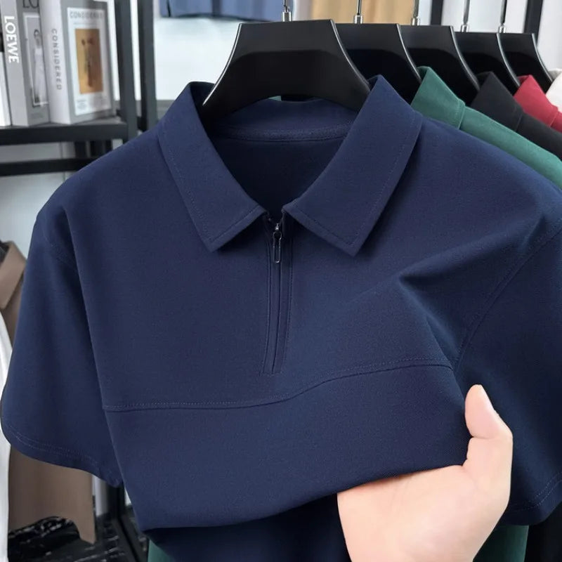Men's Half-Zip Polo Shirt – Premium Summer Casual Business Style, Soft Cotton Blend, Wrinkle-Resistant, Classic Colors
