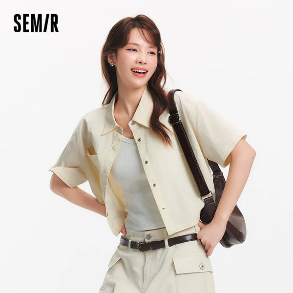 អាវស្ត្រី Semir ឆ្នាំ ២០២៦ ដៃខ្លី រលុង រចនាបថសម្លៀកបំពាក់ទីក្រុង សម្លៀកបំពាក់ធ្វើការ ធម្មតា ទន់ មានផាសុកភាព ពាក់ប្រចាំថ្ងៃ