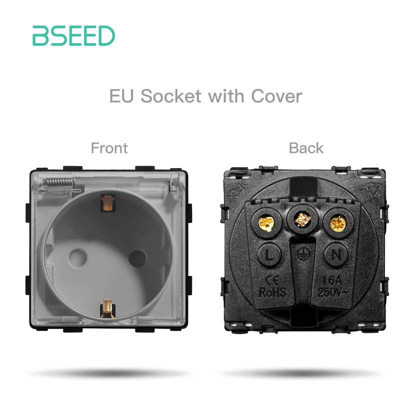 BSEED 1/2/3Gang Mechanical Button Switch Light Switch Function Part Crystal Glass Frame EU Wall Socket DIY Part Free Combination